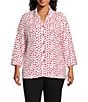 Multiples Plus Size Crinkle Woven Printed Wire Collar 3/4 Sleeve Hi-Low Hem Button Front Shirt, Color:Fiery Red - Image 1