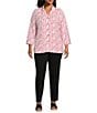 Multiples Plus Size Crinkle Woven Printed Wire Collar 3/4 Sleeve Hi-Low Hem Button Front Shirt, Color:Fiery Red - Image 5