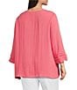 Multiples Plus Size Crinkle Woven Scoop Neck 3/4 Sleeve Shirred Front Top - Image 4
