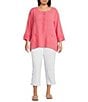 Multiples Plus Size Crinkle Woven Scoop Neck 3/4 Sleeve Shirred Front Top - Image 5