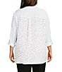 Multiples Plus Size Crinkle Woven Star Stripe Print Point Collar Long Roll-Tab Sleeve Hi-Low Hem Button Front Shirt, Color:Rich Navy - Image 2
