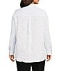 Multiples Plus Size Crinkle Woven Star Stripe Print Point Collar Long Roll-Tab Sleeve Hi-Low Hem Button Front Shirt, Color:Rich Navy - Image 5