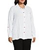 Multiples Plus Size Crinkle Woven Star Stripe Print Point Collar Long Roll-Tab Sleeve Hi-Low Hem Button Front Shirt, Color:Rich Navy - Image 6