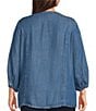 Multiples Plus Size Denim Embroidered Split Round Neck 3/4 Sleeve Fringe Hem Button-Front Shirt - Image 2