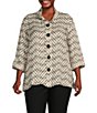 Color:Multi - Image 1 - Plus Size Dot Print Shimmer Woven 3/4 Turn Up Cuff Sleeve Button-Front Tunic
