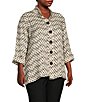 Color:Multi - Image 5 - Plus Size Dot Print Shimmer Woven 3/4 Turn Up Cuff Sleeve Button-Front Tunic