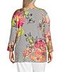 Multiples Plus Size Embellished Placement Print Scoop Neck 3/4 Sleeve Fitted Knit Top, Color:Multi - Image 2