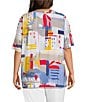 Multiples Plus Size Embellished Printed Scoop Neck 3/4 Sleeve Fitted Knit Top, Color:Multi - Image 2