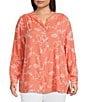 Multiples Plus Size Embroidered Crinkle Woven Tie-Front Shirt - Image 3