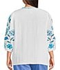 Multiples Plus Size Embroidered Floral Split V-Neck 3/4 Sleeve Top - Image 2