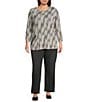 Multiples Plus Size Grey Print Scoop Neck 3/4 Sleeve Top, Color:Grey Print - Image 3