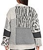 Multiples Plus Size Jacquard Knit Solid Mixed Animal Print Collared 3/4 Sleeve Button Front Cardigan, Color:Multi - Image 3