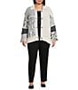 Multiples Plus Size Jacquard Knit Solid Mixed Animal Print Collared 3/4 Sleeve Button Front Cardigan, Color:Multi - Image 4