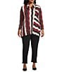 Multiples Plus Size Jacquard Knit Textured Wavy Stripe Print Collar Neck 3/4 Sleeve Top, Color:Crimson - Image 5