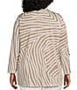 Color:Stone - Image 2 - Plus Size Jacquard Knit Zebra Print Point Collar 3/4 Roll-Tab Sleeve Fitted Button-Front Shirt
