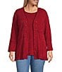 Multiples Plus Size Knit 3/4 Flounce Sleeve Long Cardigan Matching Shell Set, Color:Crimson - Image 1