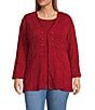 Multiples Plus Size Knit 3/4 Flounce Sleeve Long Cardigan Matching Shell Set, Color:Crimson - Image 2