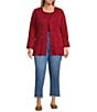 Multiples Plus Size Knit 3/4 Flounce Sleeve Long Cardigan Matching Shell Set, Color:Crimson - Image 4