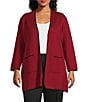 Multiples Plus Size Knit 3/4 Sleeve Open-Front Solid Long Sweater Cardigan, Color:Crimson - Image 1