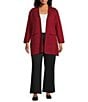 Multiples Plus Size Knit 3/4 Sleeve Open-Front Solid Long Sweater Cardigan, Color:Crimson - Image 3