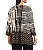 Multiples Plus Size Knit Color Block Stripe Geometric Print Embellished Neckline 3/4 Sleeve Top, Color:Multi - Image 4