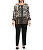 Multiples Plus Size Knit Color Block Stripe Geometric Print Embellished Neckline 3/4 Sleeve Top, Color:Multi - Image 5