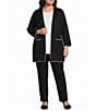 Multiples Plus Size Knit Contrast Stitch Shawl Collar 3/4 Sleeve Patch Pocket Open Front Cardigan - Image 3