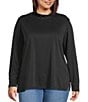 Multiples Plus Size Knit Mock Neck Long Sleeve Popover Top, Color:Black - Image 1