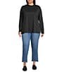 Multiples Plus Size Knit Mock Neck Long Sleeve Popover Top, Color:Black - Image 3