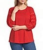 Multiples Plus Size Knit Scoop Neck 3/4 Embroidered Sleeve Top - Image 1