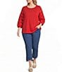 Multiples Plus Size Knit Scoop Neck 3/4 Embroidered Sleeve Top - Image 3