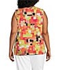 Multiples Plus Size Knit Square Multi Long Sleeve Open-Front Matching Tank Top Set, Color:Square Multi - Image 4