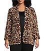 Color:Multi - Image 1 - Plus Size Leopard Print Notch Collar Tucked Cuff 3/4 Sleeve Jacket