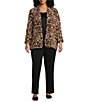 Color:Multi - Image 3 - Plus Size Leopard Print Notch Collar Tucked Cuff 3/4 Sleeve Jacket