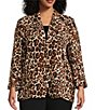 Color:Multi - Image 4 - Plus Size Leopard Print Notch Collar Tucked Cuff 3/4 Sleeve Jacket