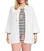 Multiples Plus Size Linen-Blend Stand Collar 3/4 Flounce Sleeve Open-Front Jacket, Color:White - Image 1