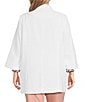 Multiples Plus Size Linen-Blend Stand Collar 3/4 Flounce Sleeve Open-Front Jacket, Color:White - Image 2