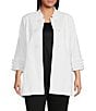 Color:White - Image 1 - Plus Size Linen-Blend Stand Collar 3/4 Sleeve Double Button Jacket