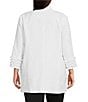 Color:White - Image 2 - Plus Size Linen-Blend Stand Collar 3/4 Sleeve Double Button Jacket