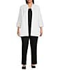 Color:White - Image 3 - Plus Size Linen-Blend Stand Collar 3/4 Sleeve Double Button Jacket