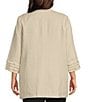 Color:Natural - Image 2 - Plus Size Linen-Blend Stand Collar 3/4 Sleeve Double Button Jacket