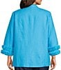 Multiples Plus Size Linen Blend Stand Collar 3/4 Sleeve Open-Front Jacket - Image 2