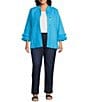 Multiples Plus Size Linen Blend Stand Collar 3/4 Sleeve Open-Front Jacket - Image 3
