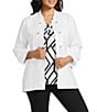 Multiples Plus Size Linen Blend Stand Collar 3/4 Sleeve Open-Front Jacket - Image 1