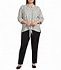 Multiples Plus Size Linen Blend Yarn Dye Stripe Point Collar Long Roll-Tab Sleeve Button Tie Front Shirt - Image 4