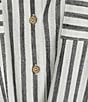 Multiples Plus Size Linen Blend Yarn Dye Stripe Point Collar Long Roll-Tab Sleeve Button Tie Front Shirt - Image 5