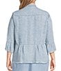 Multiples Plus Size Lyocell Printed Point Collar 3/4 Flounce Sleeve Button Front Peplum Jacket, Color:Denim Print - Image 2