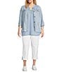 Multiples Plus Size Lyocell Printed Point Collar 3/4 Flounce Sleeve Button Front Peplum Jacket, Color:Denim Print - Image 3
