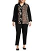 Color:Multi - Image 3 - Plus Size Mixed Animal Print Point Collar Long Sleeve Turned Up Cuff Button Front Shirt