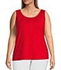 Color:Red Multi - Image 1 - Plus Size Multi Print Fitted Solid Knit Double Scoop Neck Sleeveless Tank Top